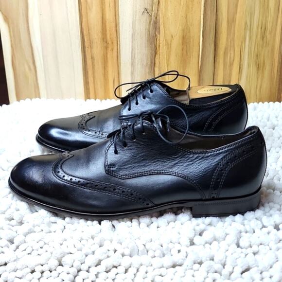 JOHN VARVATOS BLACK LEATHER WINGTIP OXFORDS CUSTOM DYED JET BLACK GENTLEMENS 8